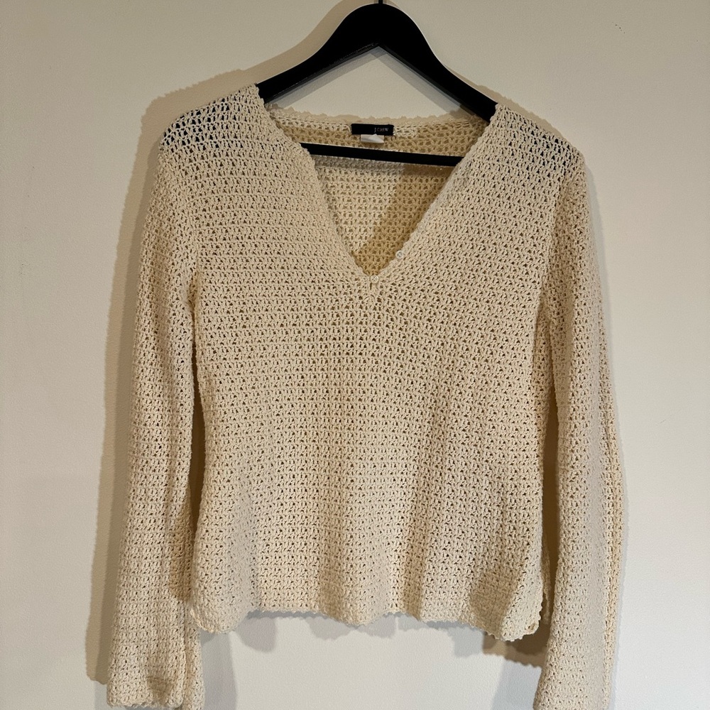 J. Crew Crochet Cream V-Neck Women's Sweater